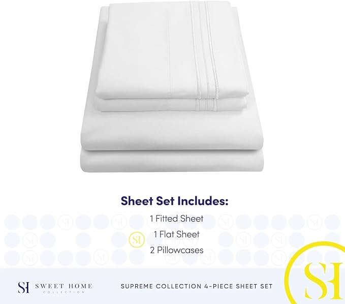 King Size Sheets - Breathable Luxury Bed Sheets with Full Elastic & Secure Corner Straps Built In - 1800 Supreme Collection Extra Soft Deep Pocket Bedding, Sheet Set, EXTRA DEEP pocket - King, White