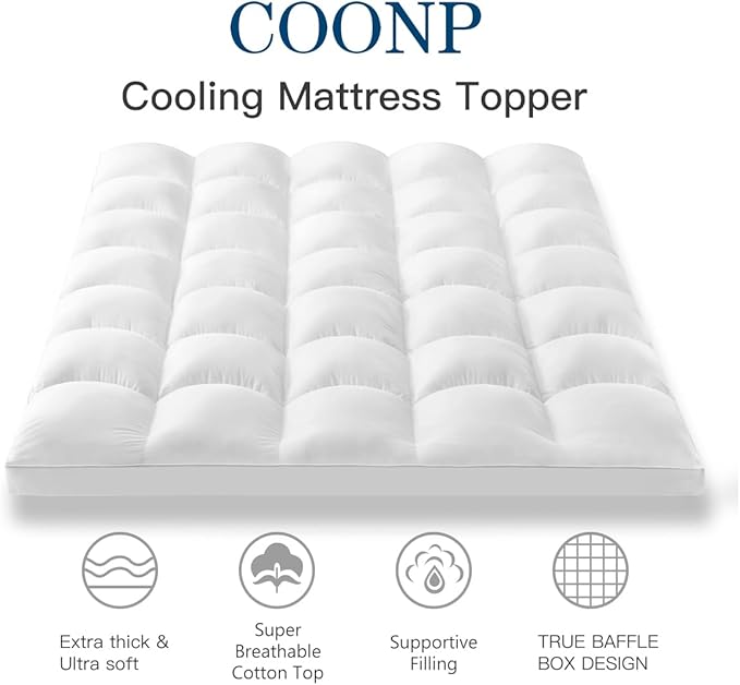 COONP King Mattress Topper, Extra Thick Pillowtop, Cooling Plush Mattress Pad Cover Cotton Top Bed Topper Protector with 8-21 Inch Deep Pocket