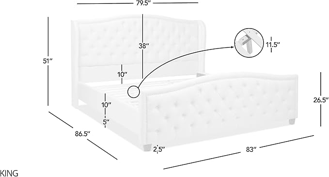 Jennifer Taylor Home Fontana Wingback Upholstered Platform Bed Frame