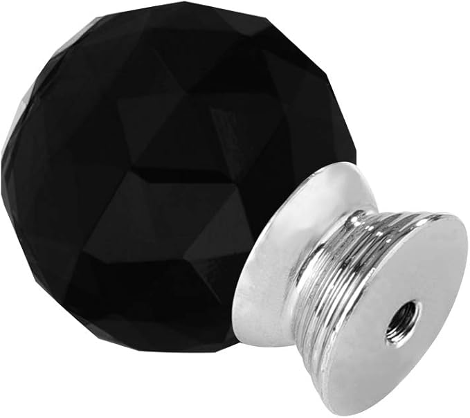 12 Pcs 30mm Round Shape Crystal Glass Cabinet Knobs with Screws Drawer Knob Pull Handle Used for Kitchen, Dresser, Door, Cupboard(Black)