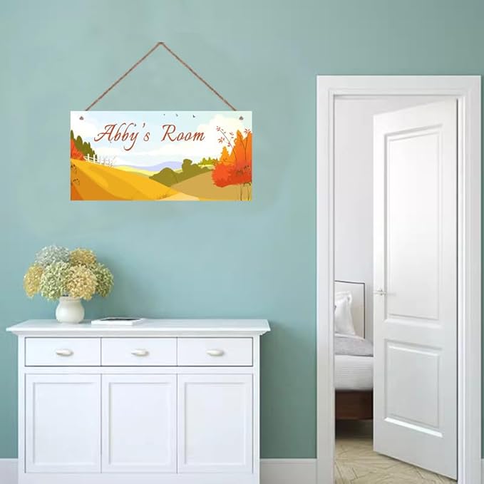 Personalized Name Sign Landscape Painting Decor For Girls Room and Baby Nursery Kids Bedroom Wood Plaque Hanging Wall Art Decor