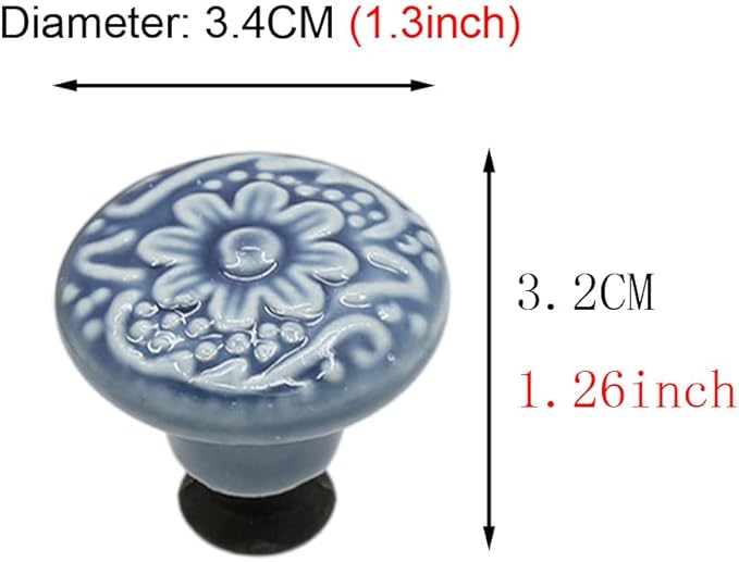 HUAMULAN 15 PCS Cabinet Knobs Glossy Ceramic Dresser Mushroom Table Drawer Cupboard Pull Furniture DIY Wardrobe Solid Color Vintage Handle,with 3 Size Mounting Screws