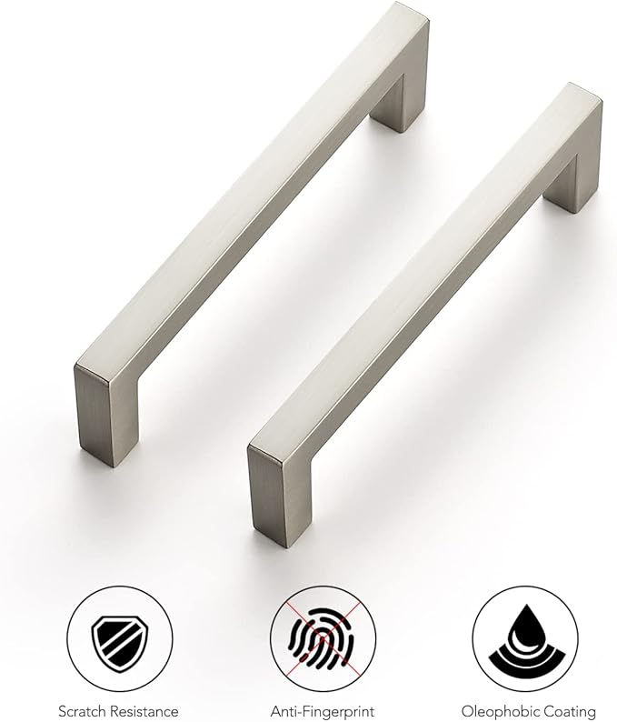 Ravinte 25 Pack Solid 3-3/4 Inch Center to Center Slim Square Bar Drawer Handles Kitchen Cabinet Handles Brushed Nickel Satin Nickel 3-3/4in Hole Center