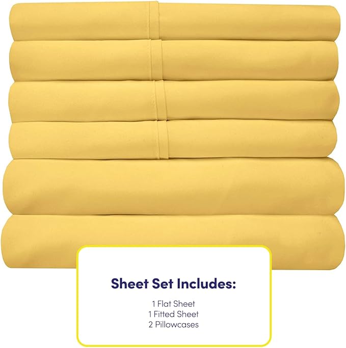 Twin XL Size Bed Sheets - 4 Piece 1500 Supreme Collection Fine Brushed Microfiber Deep Pocket Twin X-Large Sheet Set Bedding - 1 EXTRA PILLOW CASES, GREAT VALUE, Twin XL, Yellow