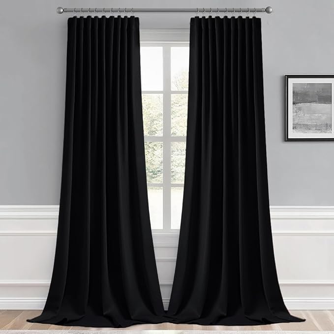 MIULEE Black Back Tab Blackout Curtains 52x94 Inch Long 2 Panels Set | Rod - Image 9