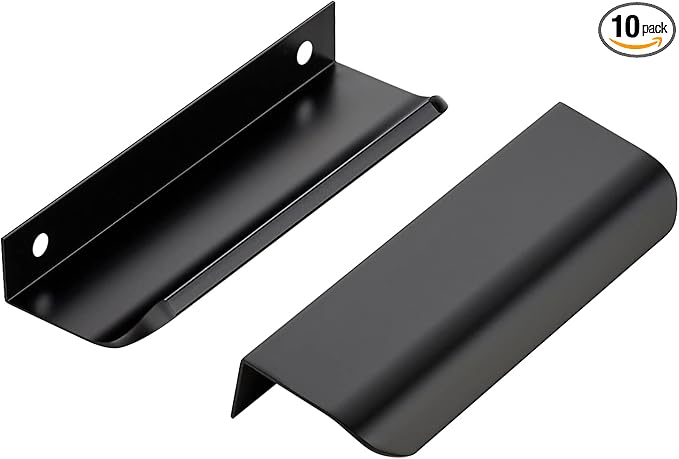 Ravinte Hardware 10 Pack Black Cabinet Handles, 4.75 Inch (120mm) Finger Edge Pulls, 3.75 Inch Hole Center, Finger Pulls for Cabinets
