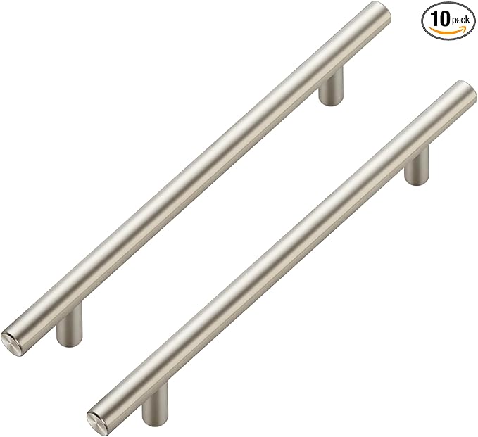 JOY DECOR 10 Pack Cabinet Handles, Brushed Nickel Cabinet Pulls, 6-1/4 in Hole Center Kitchen Cabinet Handles, Stainless Steel T Bar Handles for Dresser Drawers