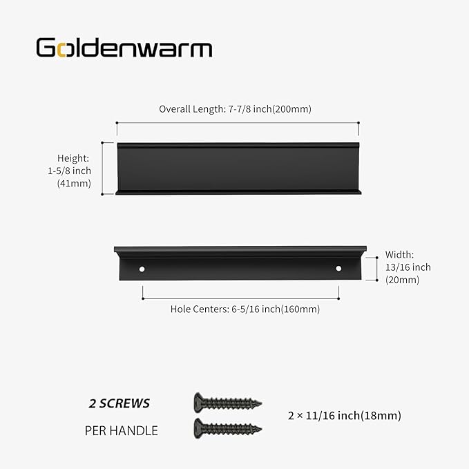 goldenwarm 10 Pack Black Finger Edge Pulls Drawer Finger Pulls Matte Black Kitchen Hardware Handles Bedroom Dresser Drawers,6-1/4in Hole Center