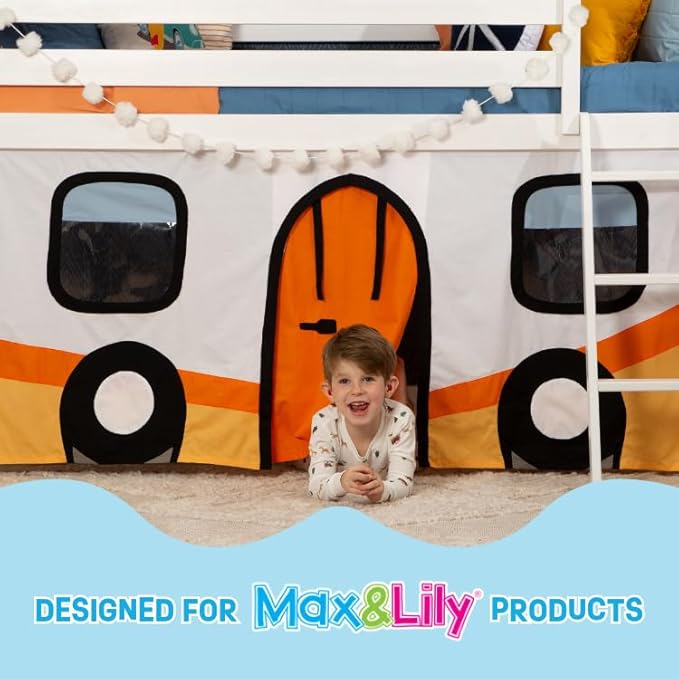 Max & Lily Underbed Curtain for Low Bunk Bed/Low Loft Bed, Princess Play Curtain for Kids, Cotton Privacy Curtain for Bottom Bunk, 2 Panel Curtain Set, Light Pink/Gold
