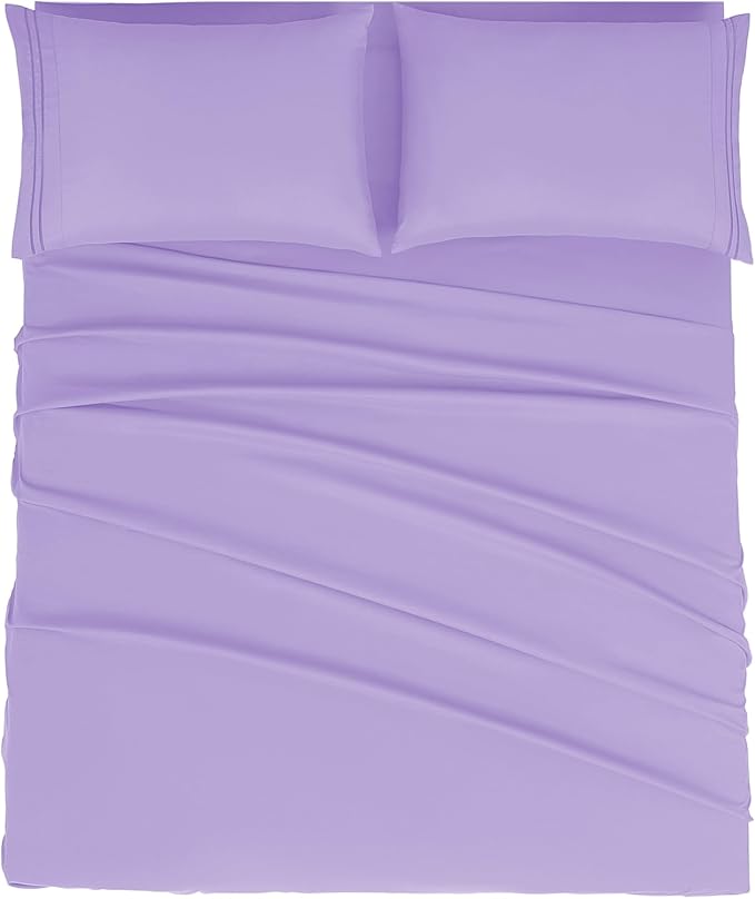 Mejoroom Queen Size Sheet Set - Hotel Luxury 1800 Bedding Sheets & Pillowcases - Deep Pocket Fitted Sheet, Soft, Breathable, Wrinkle & Fade Resistant - 4 Piece (Queen,Violet)
