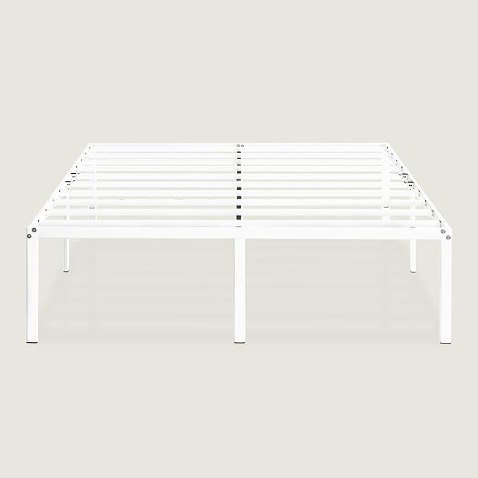 Best Price Mattress 16 Inch Metal Platform Bed Frame, Heavy Duty Steel Slats, White, Full
