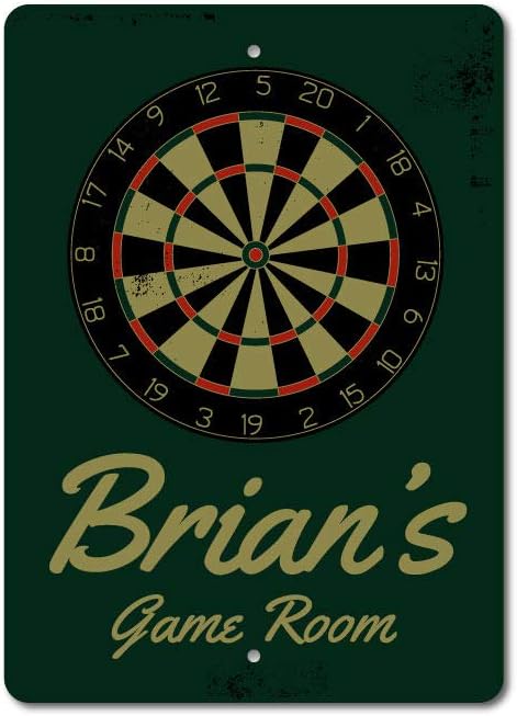 Brian's Game Room Personalized Name Aluminum Metal Sign for Man Cave Wall Decor Entertainment Space Hanging Plaque with Pre-Drilled Holes 12x18 Inch