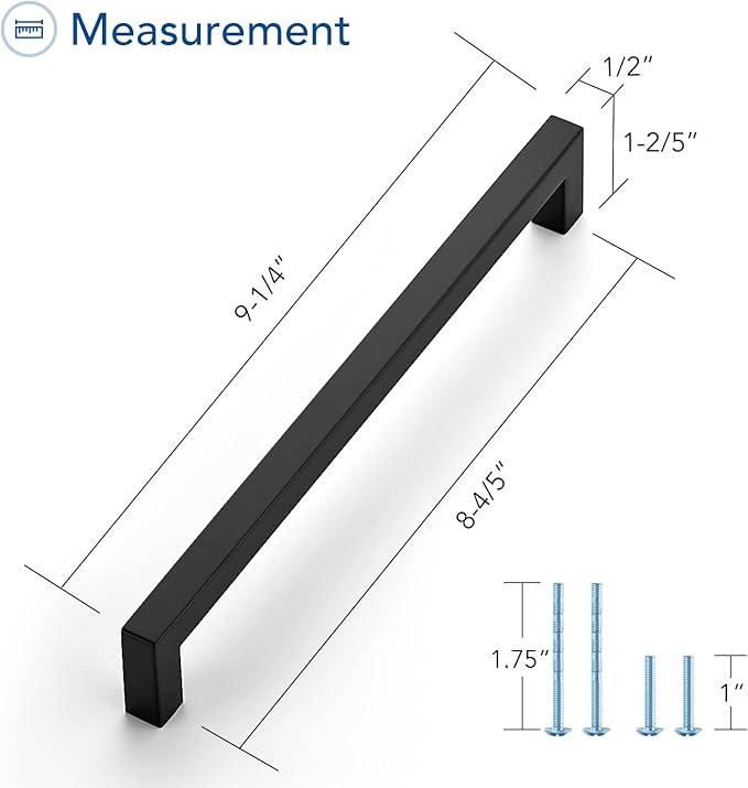 Ravinte 25 Pack Black Cabinet Pulls 8-4/5 Inch Square Kitchen Cabinet Handles Matte Black Kitchen Hardware for Drawer Pulls Drawer Handles Come with Screwdriver