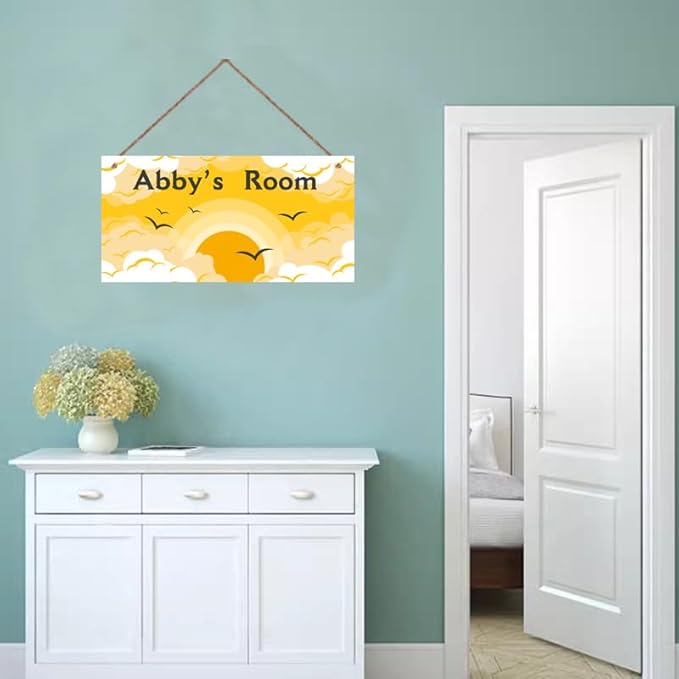 Personalized Sign The Rising Sun Painting Plate For Girls Room Boys Bedroom Door Decor Custom Name Baby Nursery Kids Room Wood Wall Plaque for Little Man Cave