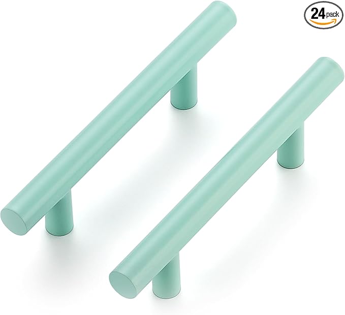 Ravinte 24 Pack | 5 Inch Cabinet Pulls Green Stainless Steel Kitchen Drawer Pulls Cabinet Handles 5 InchLength, 3 Inch Hole Center