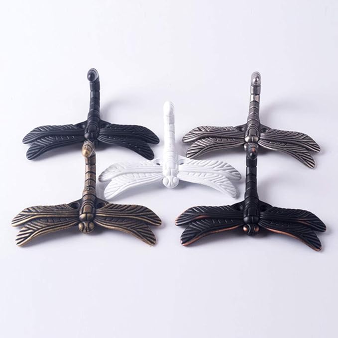 2pcs Dragonfly Coat Hooks Decorative Creativity Wall Mounted Hanger Hook for Home Handbag Key Towel Bathrobe (Red Bronze)