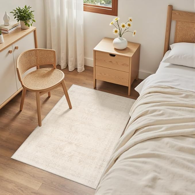 Washable Area Rugs 2x3: Neutral Living Room Bedroom Carpet Beige | Vintage Boho - Image 4