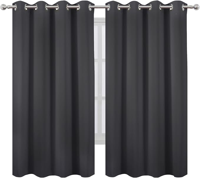 Dark Grey Blackout Curtains 52 x 63 Inch Length/Set of 2 Curtain Panels/Thermal - Image 2