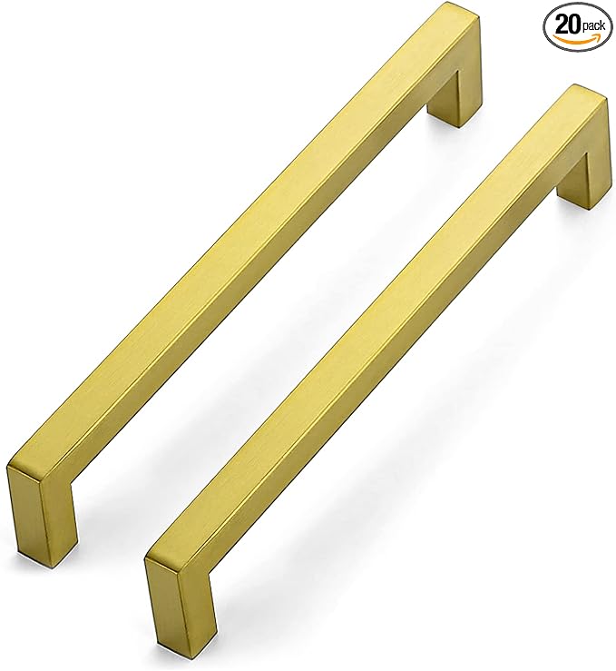 Ravinte 20 Pack 7-1/2 Inch Square Cabinet Handles Cabinet Pulls Brushed Brass Drawer Pulls Kitchen Cabinet Hardware Kitchen Handles for Cabinets Cupboard Handles Drawer Handles