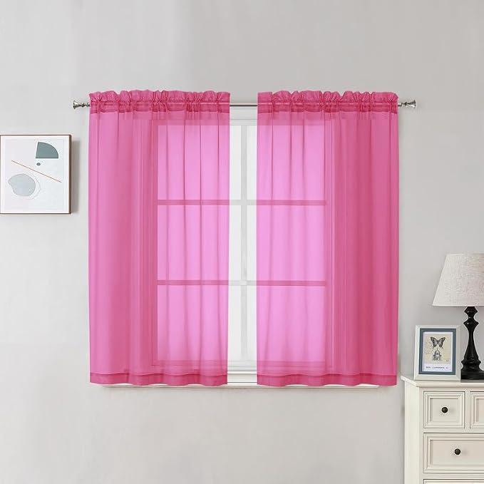 Hot Pink Sheer Curtains 45 Inches Long 2 Panels by OVZME