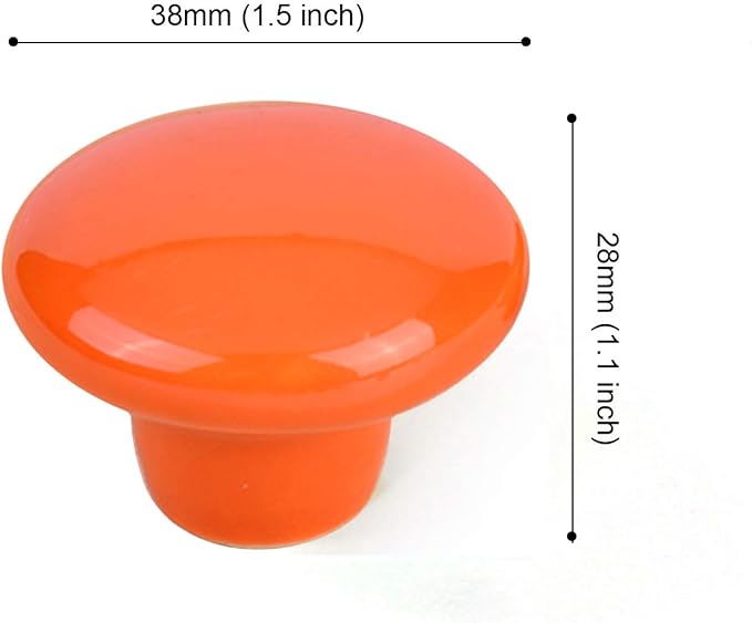 HUAMULAN 15PCS Orange Glossy Ceramic Knobs Button Round Mushroom Cabinet Dresser Vintage Pulls Door Handles Cupboard Wardrobe Drawer, Dia. 1.5 inch 38mm