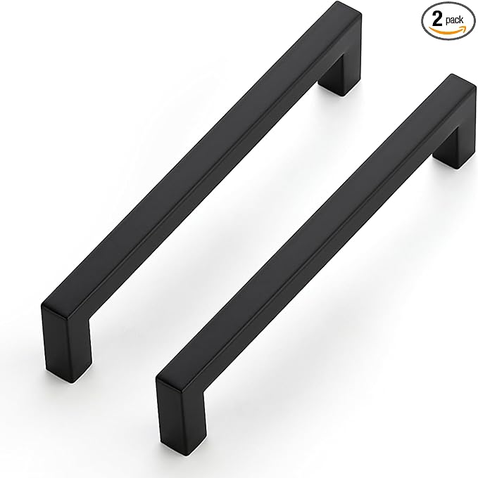 JOY DECOR Cabinet Handles, Black Cabinet Pulls, 2 Pack Kitchen Closet Handles 6-1/4 Inch, Square Drawer Pulls Stainless Steel Drawer Hardware, 160mm Hole Centers