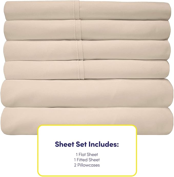 Twin XL Size Bed Sheets - 4 Piece 1500 Supreme Collection Fine Brushed Microfiber Deep Pocket Twin X-Large Sheet Set Bedding - 1 EXTRA PILLOW CASES, GREAT VALUE, Twin XL, Beige