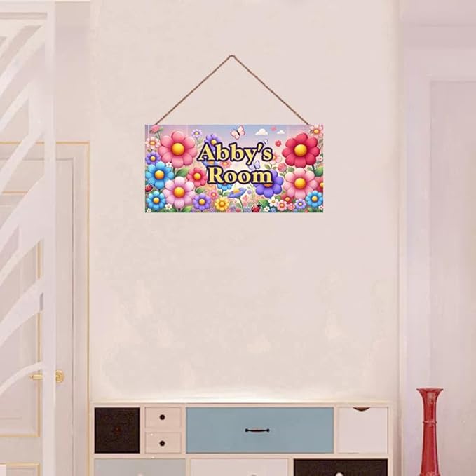 Personalized Name Vintage Flowers Sign For Girls Room Nursery Door Butterfly Wood Plaque Hanging Wall Art Decor For Kids Bedroom Nursery Home Kitchen Garden Yard Wall Bedroom Club