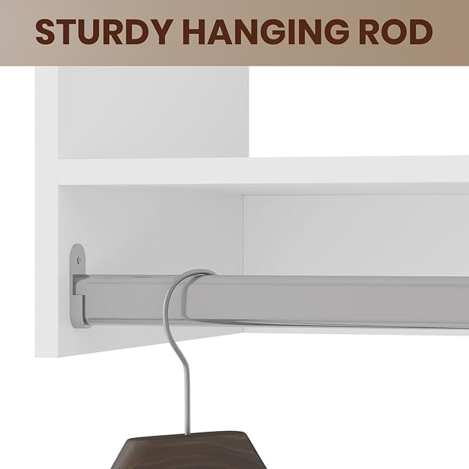 ROOMTEC 31.5" Medium Hanging Closet Unit, Modular Closet System with Hanging Rod, Wardrobe Organizer for Bedroom or Walk-in Closet, Wall Mounted, Customizable Clothes Storage Unit, White