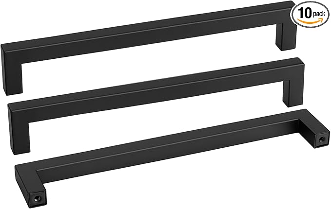 Goldenwarm 10 Pack Black Square Bar Cabinet Pull Drawer Handle Stainless Steel Modern Hardware for Kitchen and Bathroom Cabinets Cupboard,Center to Center 11-1/3in(288mm) Black Drawer Handles