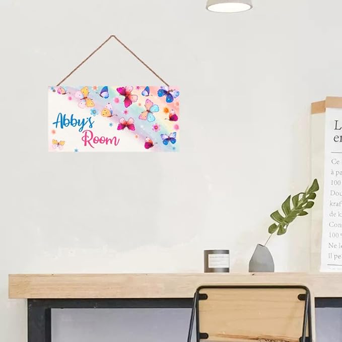 Personalized Butterfly Door Sign for Little Man Cave Colorful Floral Bouquet Door Sign Bedroom Nursery Wood Plaque Hanging Wall Art Decor For Kids Room