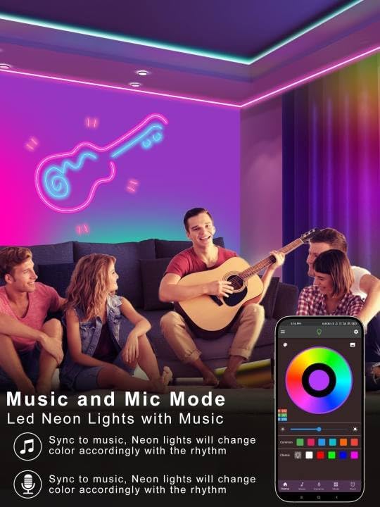 10ft Rgb Led Neon Rope Lights with Remote App Control, IP65 Waterproof Neon Strip Lights for Outdoor, DIY Design Flexible Led Rope Lights for Bedroom Music Sync, Gaming Accessories, Room Decor