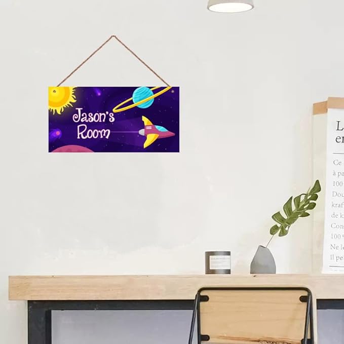 Personalized Fantasy Decor for Boys Room Outer Space Theme Room Decor for Nursery,Spacecraft Wall Art Decor for Kids Room Gilrs Bedroom Little Man Cave
