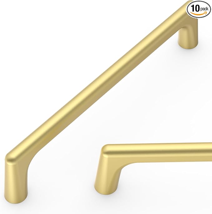 Amerdeco 10 Pack Brushed Gold Cabinet Pulls 5 Inch(128MM) Hole Centers Kitchen Cabinet Handles Hardware Kitchen Handles for Cabinets Cupboard Handles Drawer Pulls ZH0041