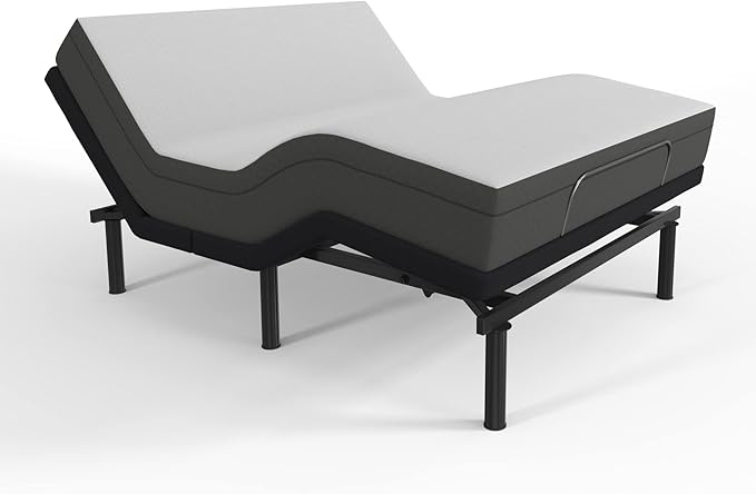 Blissful Nights e3 Queen Adjustable Bed Base Frame with 10" Medium Firm Gel Infused Memory Foam Mattress