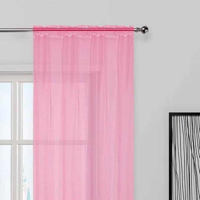 SpaceDresser Basic Rod Pocket Sheer Voile Window Curtain Panels Pink 1 Pair 2 - Image 3