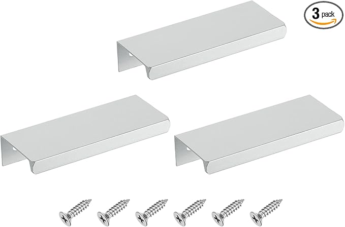 uxcell Cabinet Finger Edge Pull, 3pcs 80mm / 3.15" Aluminum Alloy Back Mount Hidden Cabinet Pulls Concealed Handle for Home Kitchen Drawer Cabinet, Silver