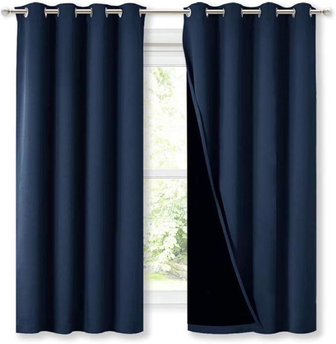 NICETOWN 100% Blackout Curtain Panels, Thermal Insulated Black Liner Curtains by NICETOWN