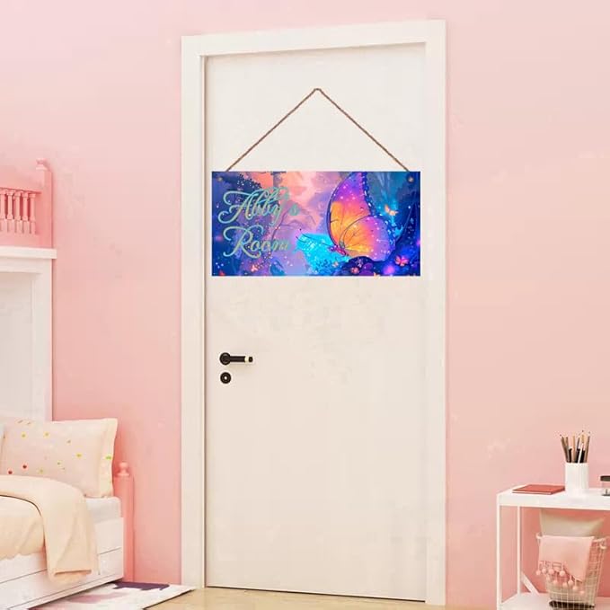 Personalized Sign Butterfly Sign for Girls Room, Motivational Hanging Plaque Sign Room Wall Art Decor, Alien Ship Nursery Decor for Boys Room Kids Room Classroom Décor