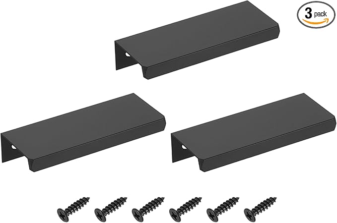 uxcell Cabinet Finger Edge Pull, 3pcs 80mm / 3.15" Aluminum Alloy Back Mount Hidden Cabinet Pulls Concealed Handle for Home Kitchen Drawer Cabinet, Black