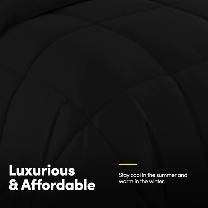 RV Short Queen Comforter Set for RV Camper - Comforter Set with Fitted & Flat Sheet, 4 Pillowcases - Tailored for RV Short Queen Beds - Cozy Essentials for Your RV Bedroom, Black