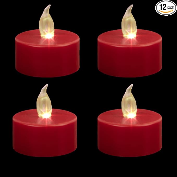 LED Tea Lights Candles- 12PACK Red Flameless Candles Realistic and Bright Flickering Long Lasting 200Hours for Holiday Celebration,Party, Home Decoration,Battery Operated