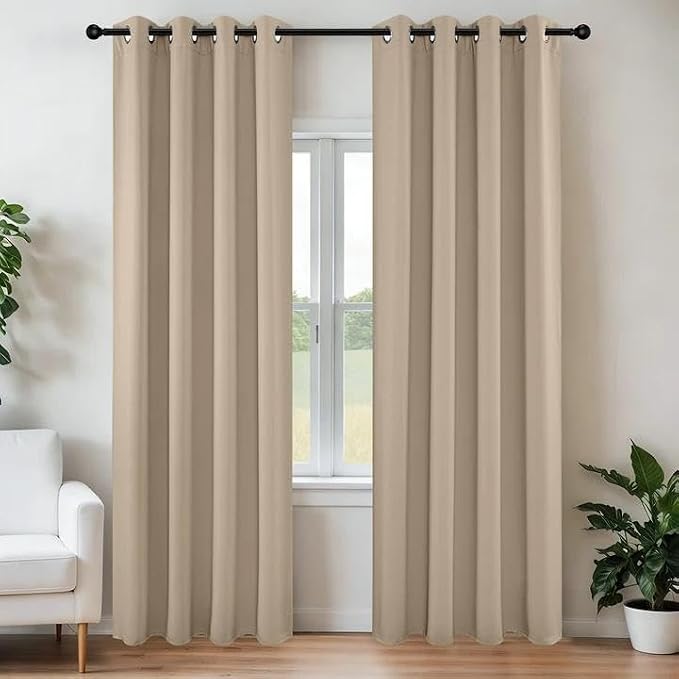 Joydeco Beige Curtains 95 Inches Long 2 Panels Set, Thermal Insulated Long by JOYDECO