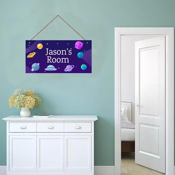 Personalized Signs Stars Planet Wall Hanging Sign for Little Man Cave, Motivational Hanging Plaque Sign Outer Space Room Wall Art Decor, Alien Ship Nursery Decor for Boys Room Kids Bedroom