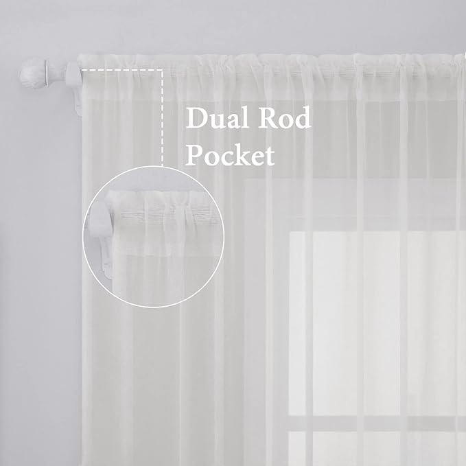 MIULEE 2 Panels Sheer Curtains for Living Room 54 X 108 Inches Ivory | Window - Image 2