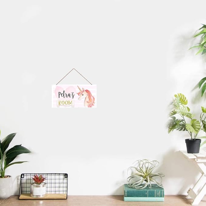 Personalized Unicorn Sign Wall Decor For Nursery Boys Bedroom Custom Name Sign Toddler Door Decor Kids Room Girls Room Door Art 5*10inch Tin, Wood
