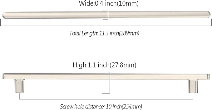 10 Pack 10 Inch(254mm) Kitchen Cabinet Handles Brushed Satin Nickel Cabinet Pulls Kitchen Cabinet Hardware Drawer Pulls for Cupboard Wardrobe