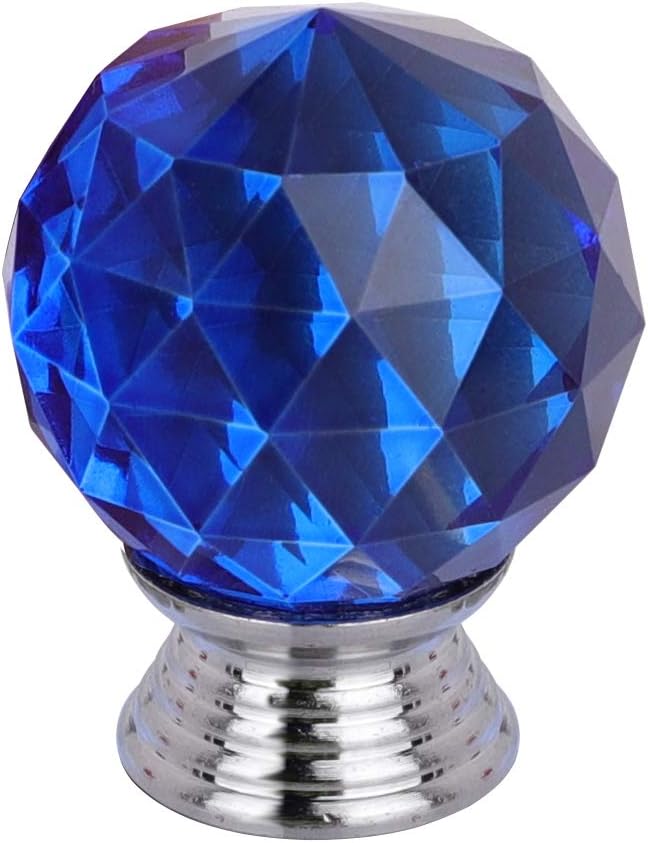 12 Pcs 30mm Round Shape Crystal Glass Cabinet Knobs with Screws Drawer Knob Pull Handle Used for Kitchen, Dresser, Door, Cupboard（Blue）