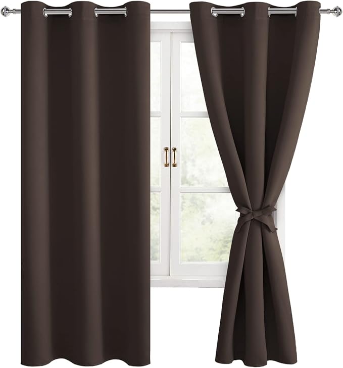 Blackout Curtains for Bedroom 42 x 63 Inches Length Brown 2 Panels | Thermal by Hiasan