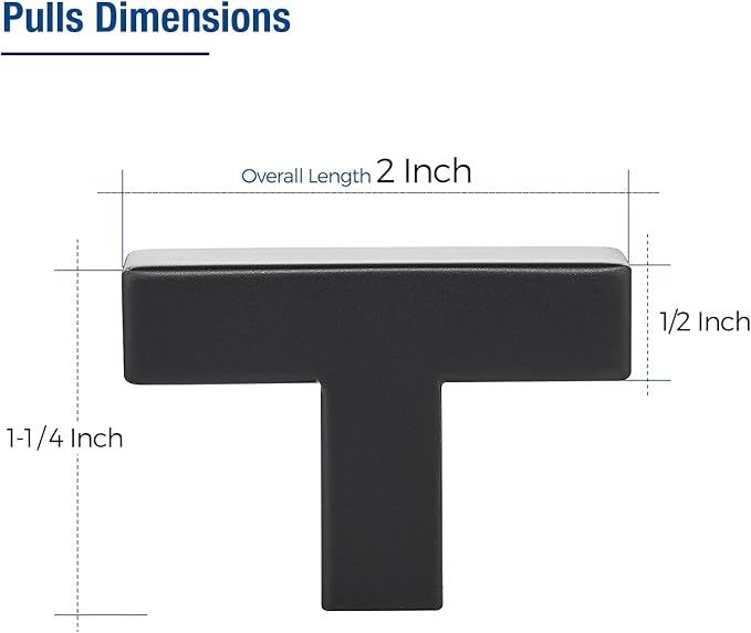 JOY DECOR 6 Pack Cabinet Knobs, Black Cabinet Handles, 2 Inch Kitchen Knobs, Single Hole Drawer Hardware for Dresser Drawers